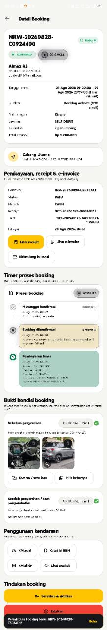 Detail booking NexRent pada ponsel